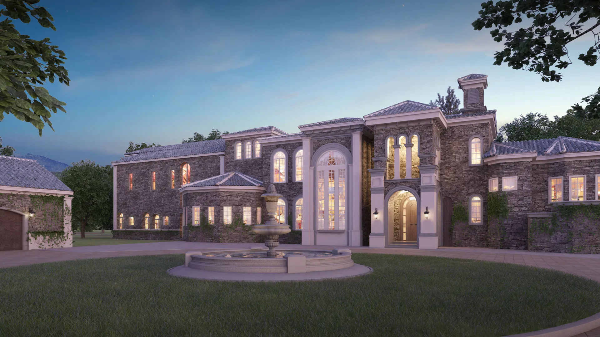 Architectural rendering, Estate at night