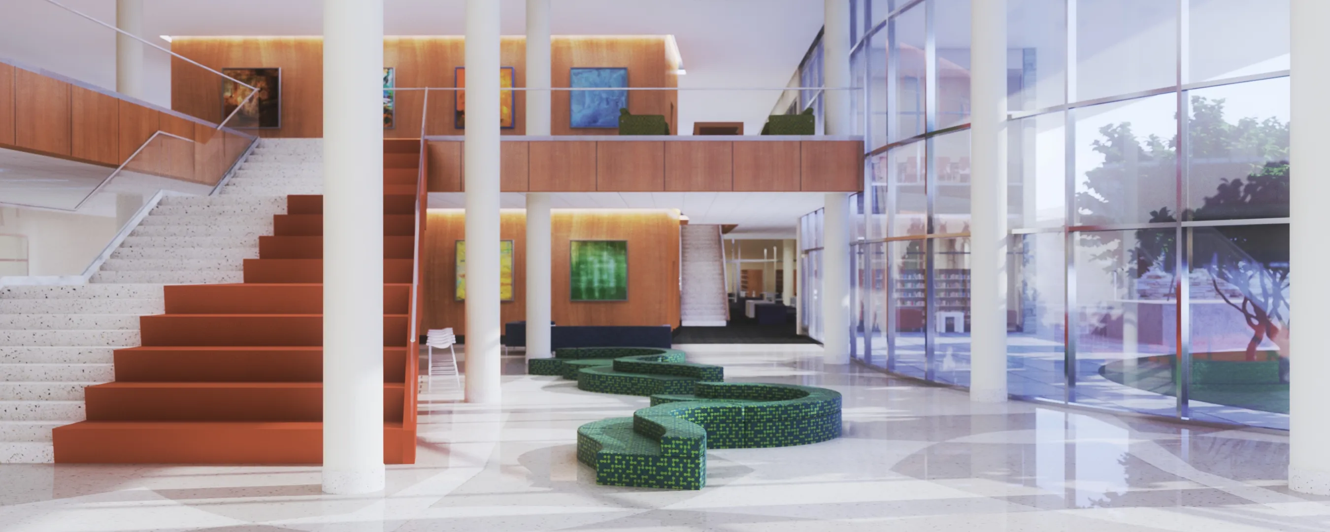 Architectural rendering, Lobby red stair