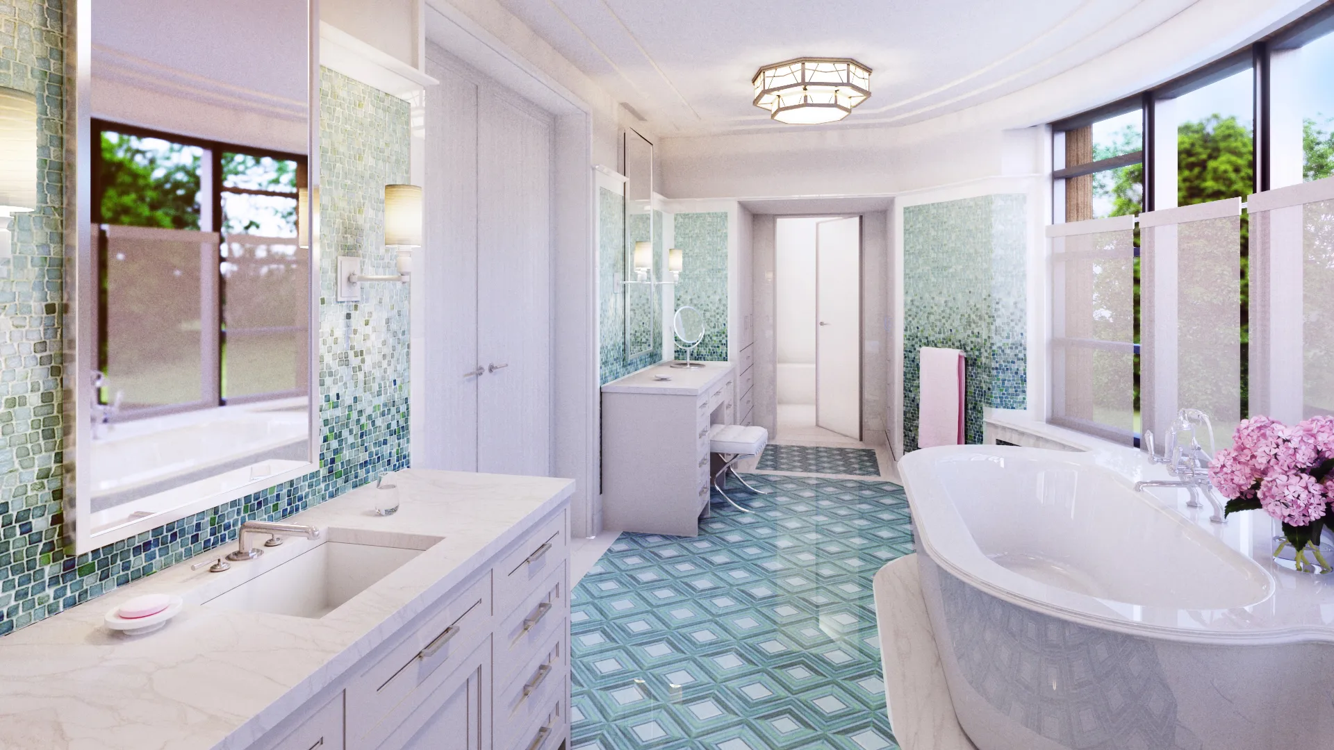 Architectural rendering, Mosaic bath suite