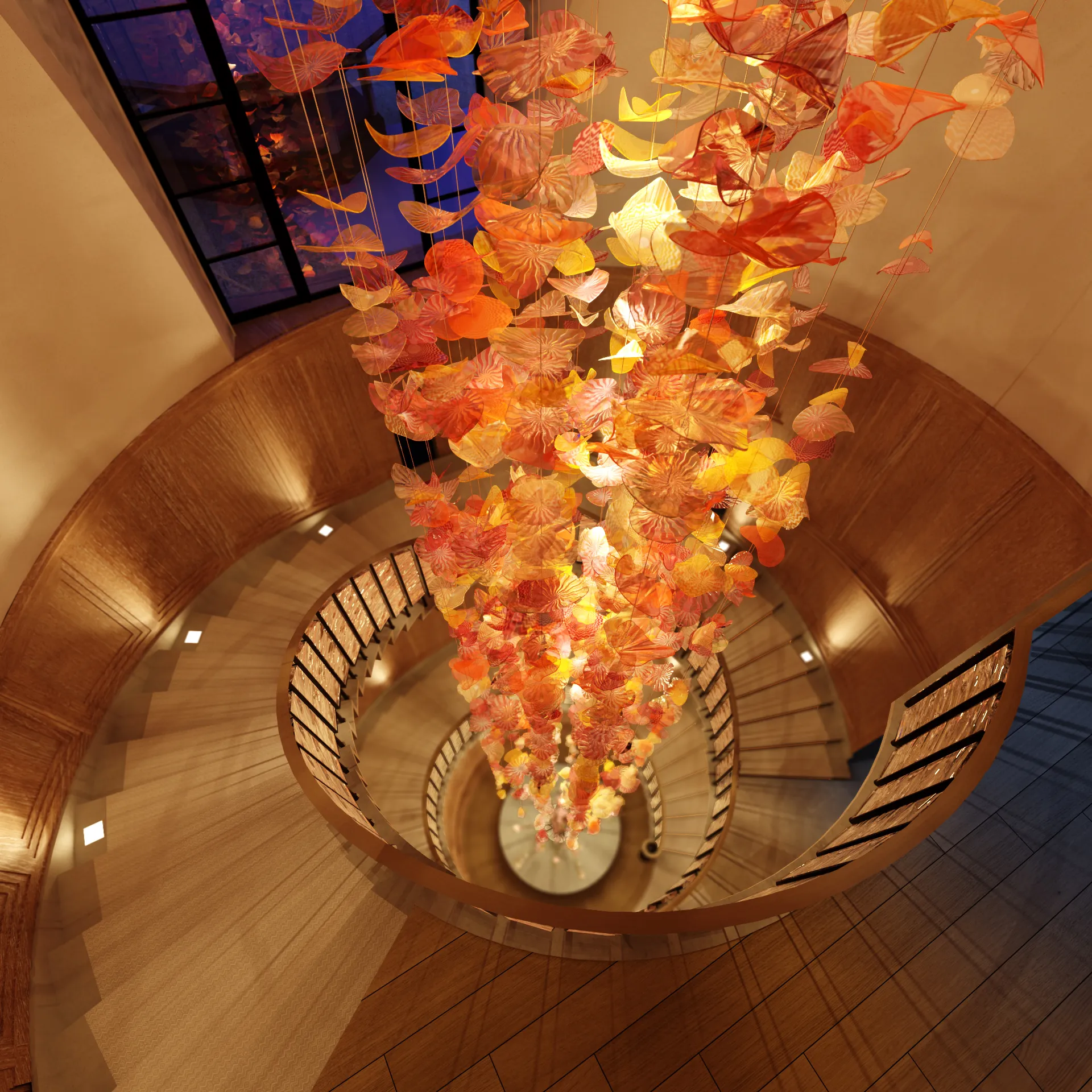 Architectural rendering, Spiral stair glass sculpture